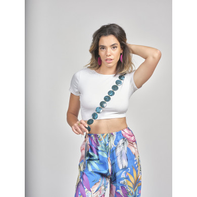 Chaîne perles L 123cm Milan - Bleu canard