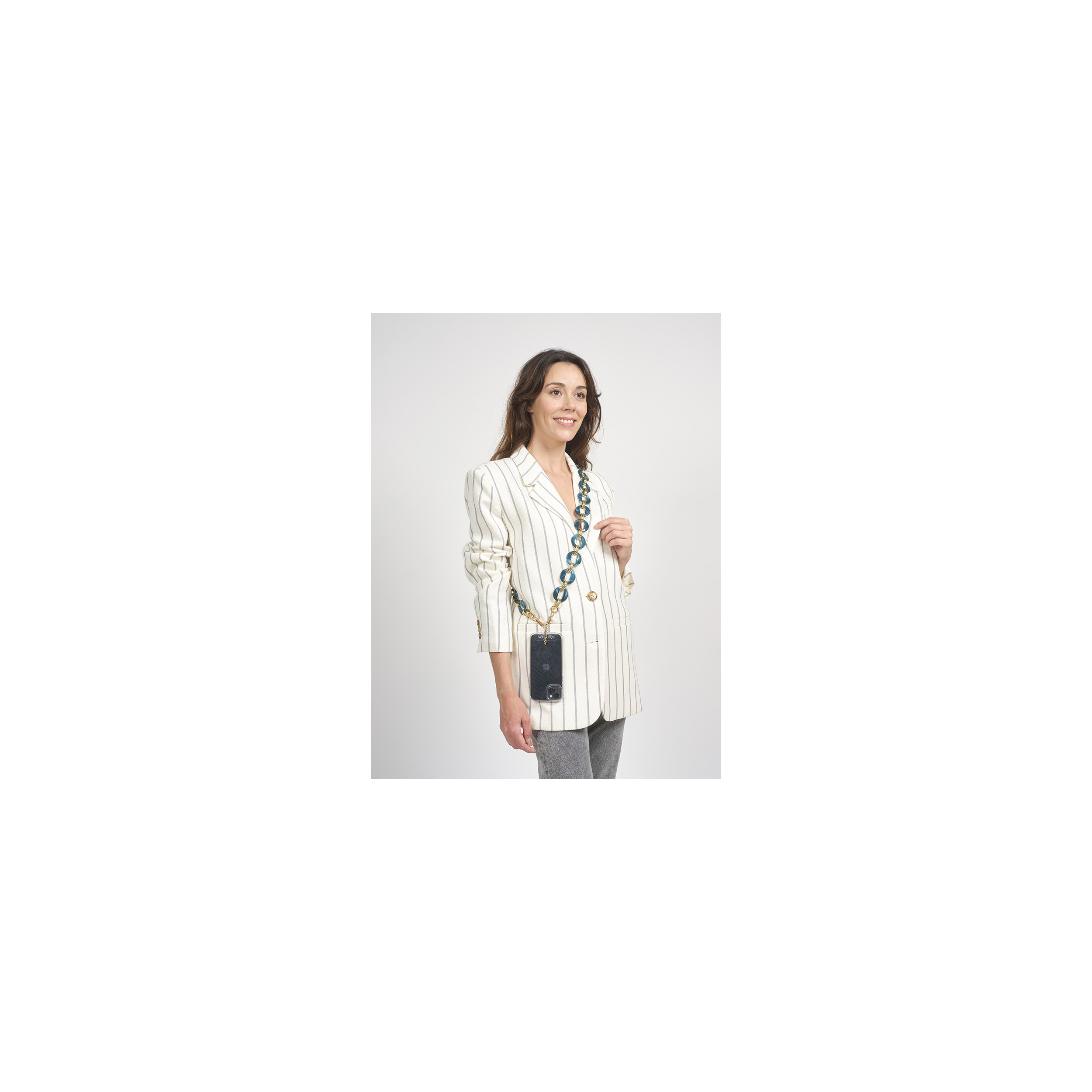 Chaîne maillons L 120cm Sofia - Bleu canard & or