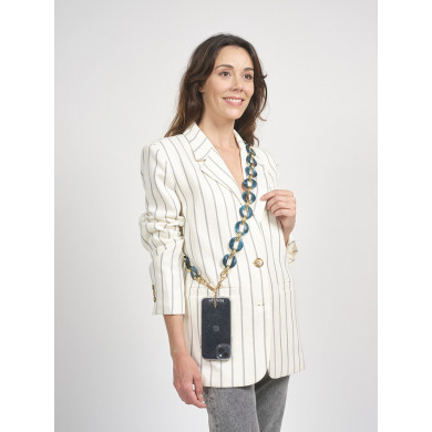 Chaîne maillons L 120cm Sofia - Bleu canard & or