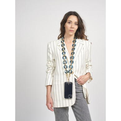 Chaîne maillons L 120cm Sofia - Bleu canard & or