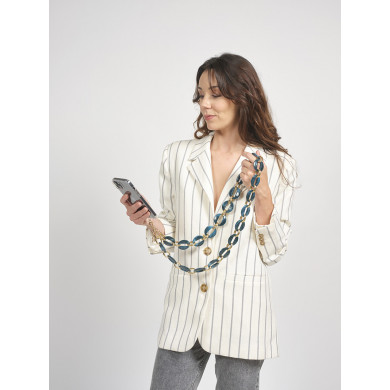 Chaîne maillons L 120cm Sofia - Bleu canard & or