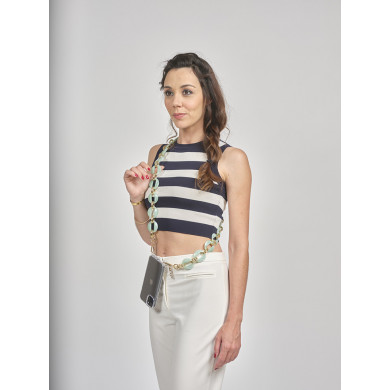 Chaîne maillons L 120cm Sofia - Vert d'eau & or