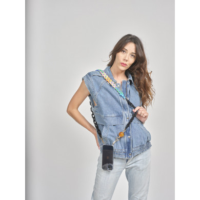 Chaîne triple maillons M 125cm Rome - Noir & multicolore