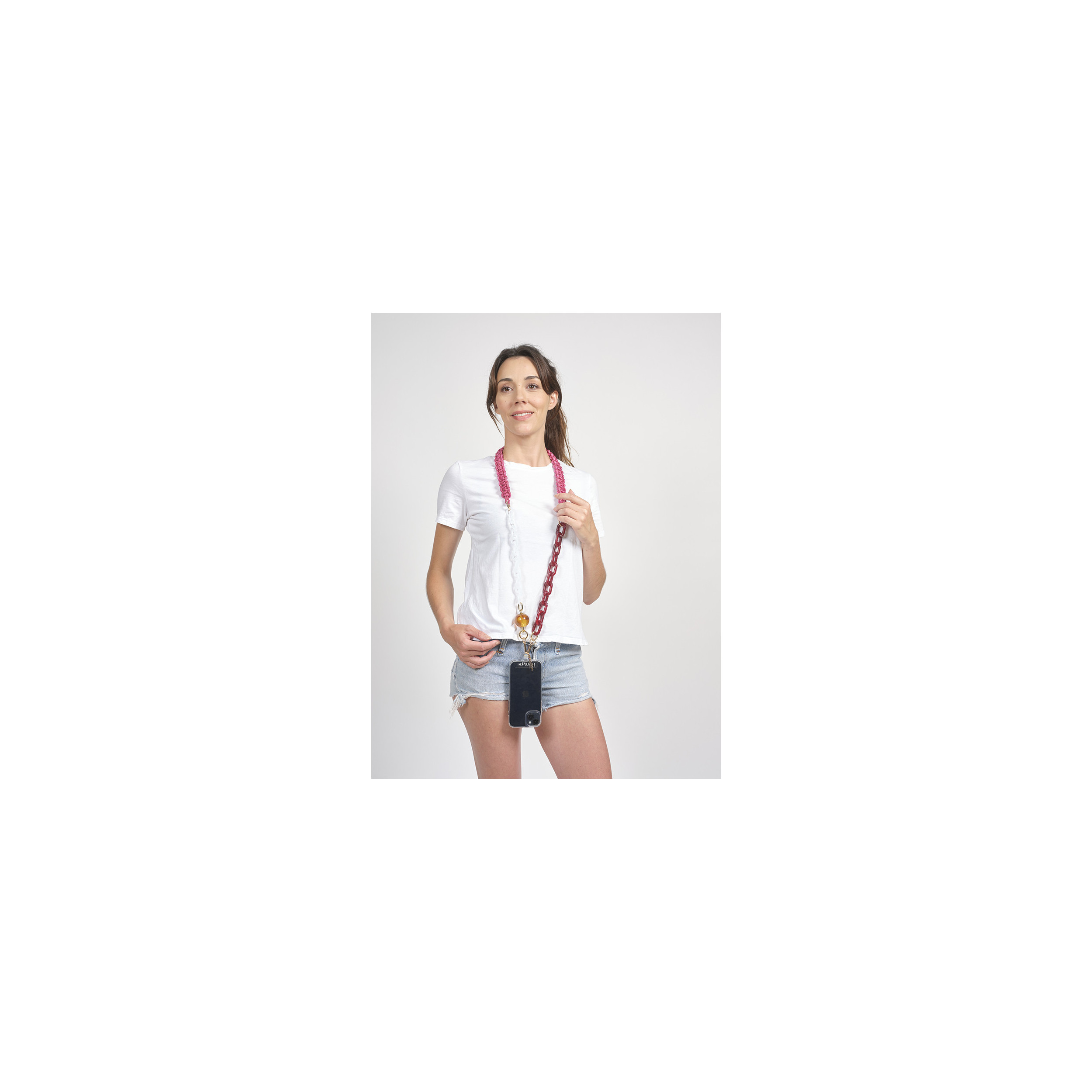 Chaîne triple maillons M 125cm Rome - Nuances de rouge & blanc