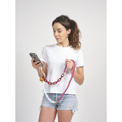 Chaîne triple maillons M 125cm Rome - Nuances de rouge & blanc