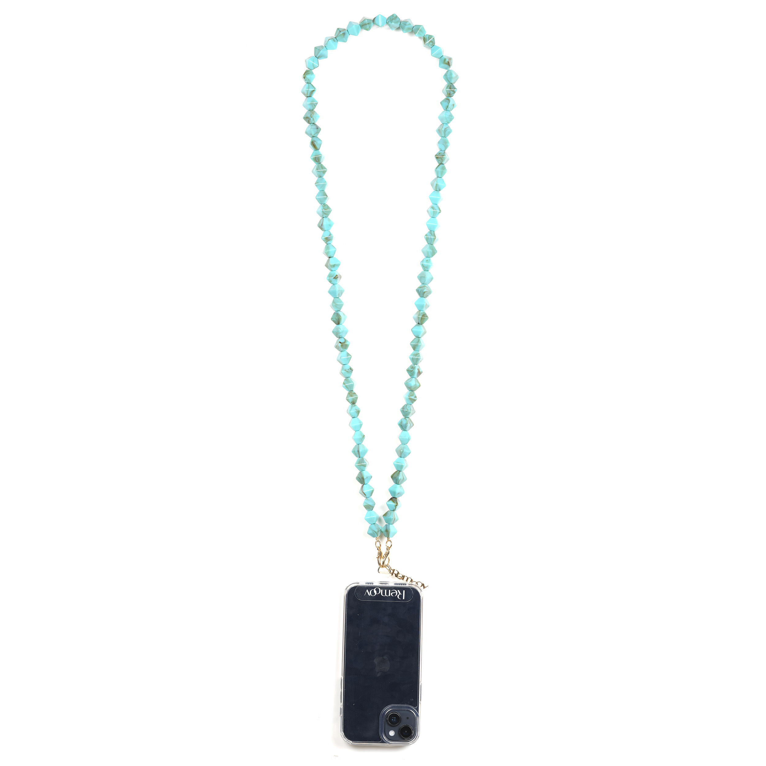 Chaîne perles 120cm Athènes - Bleu turquoise