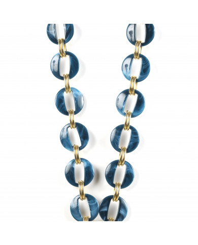 Chaîne maillons L 120cm Sofia - Bleu canard & or