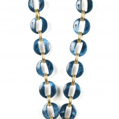 Chaîne maillons L 120cm Sofia - Bleu canard & or