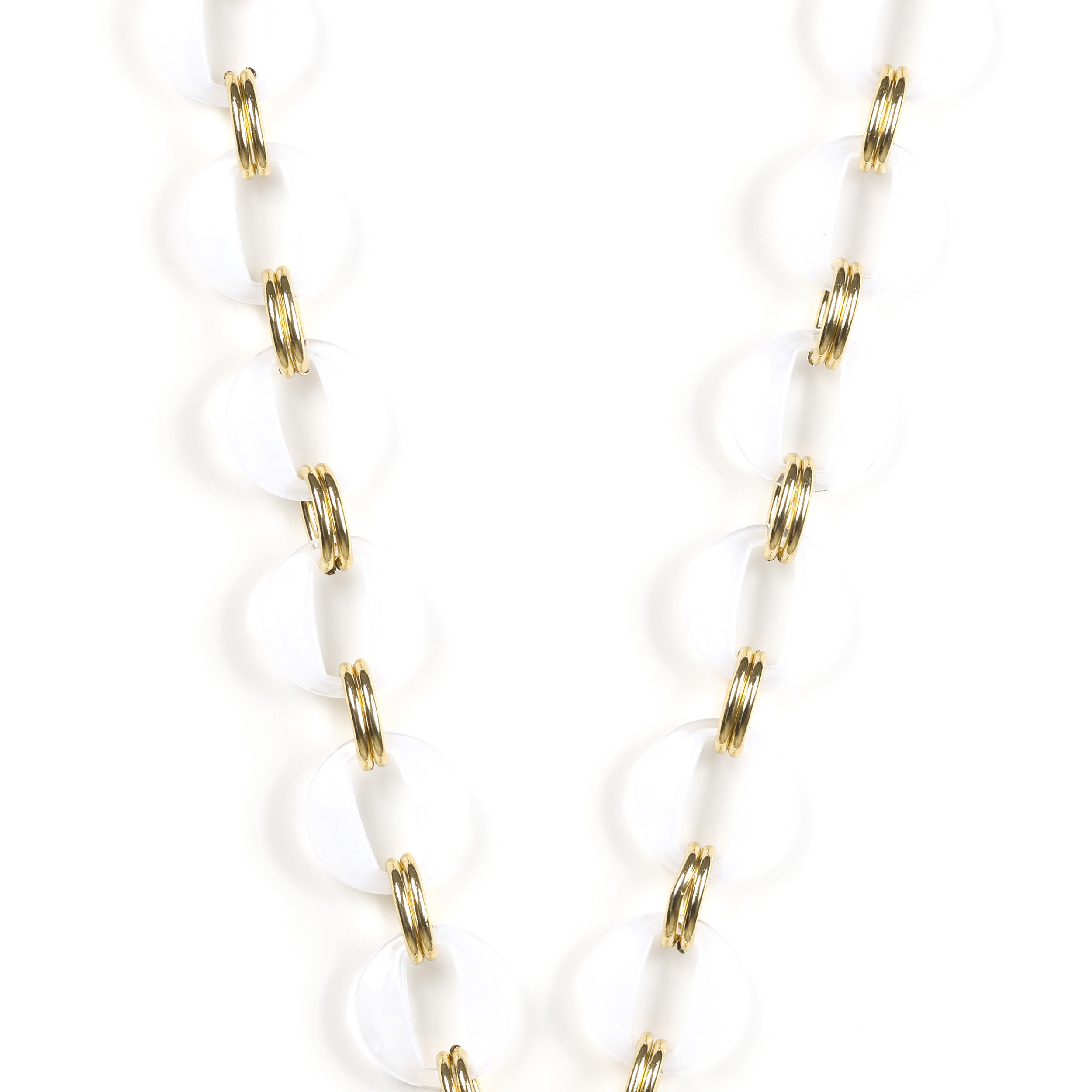 Chaîne maillons L 120cm Sofia - Blanc translucide & or