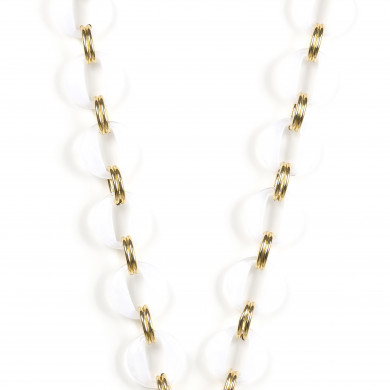 Chaîne maillons L 120cm Sofia - Blanc translucide & or