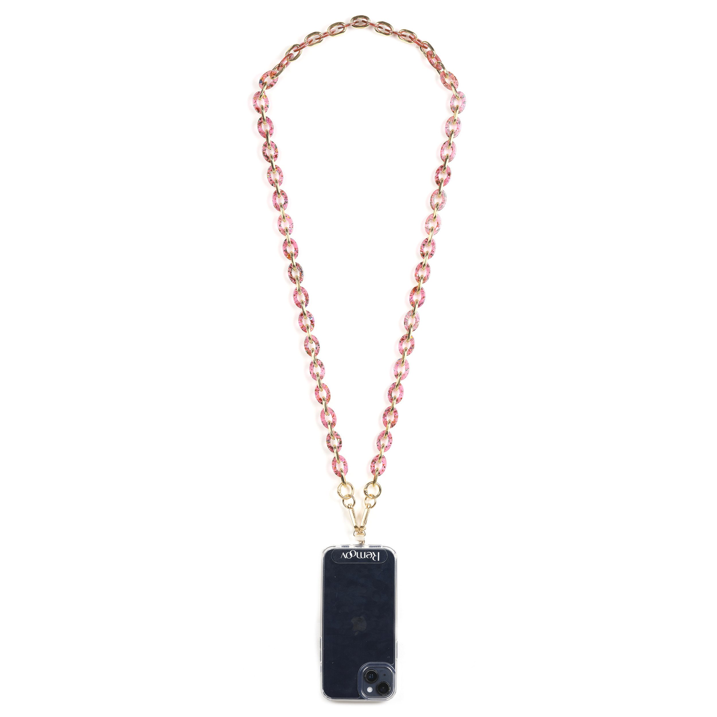 Chaîne maillons S 122cm Marseille - Rouge pailleté & or