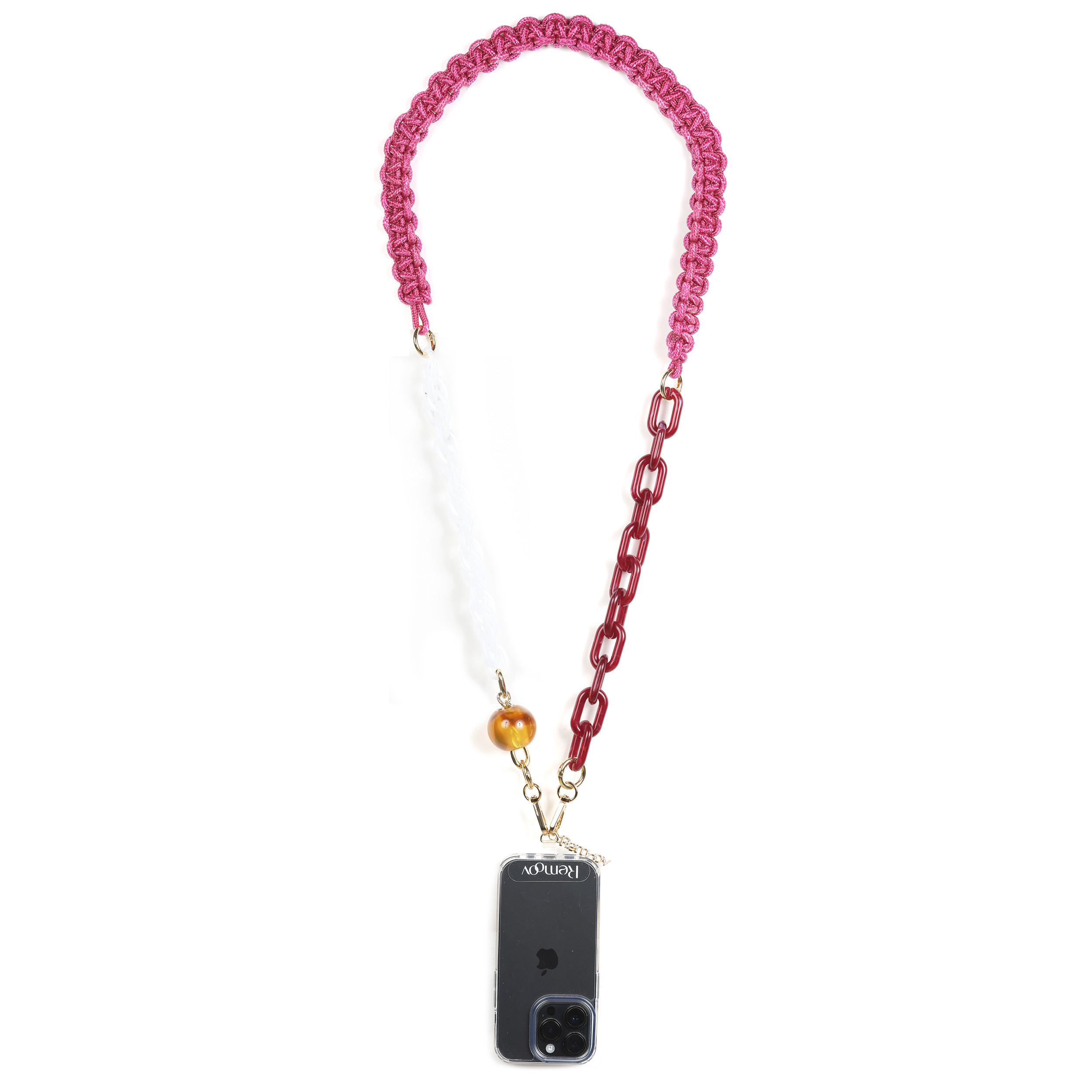 Chaîne triple maillons M 125cm Rome - Nuances de rouge & blanc