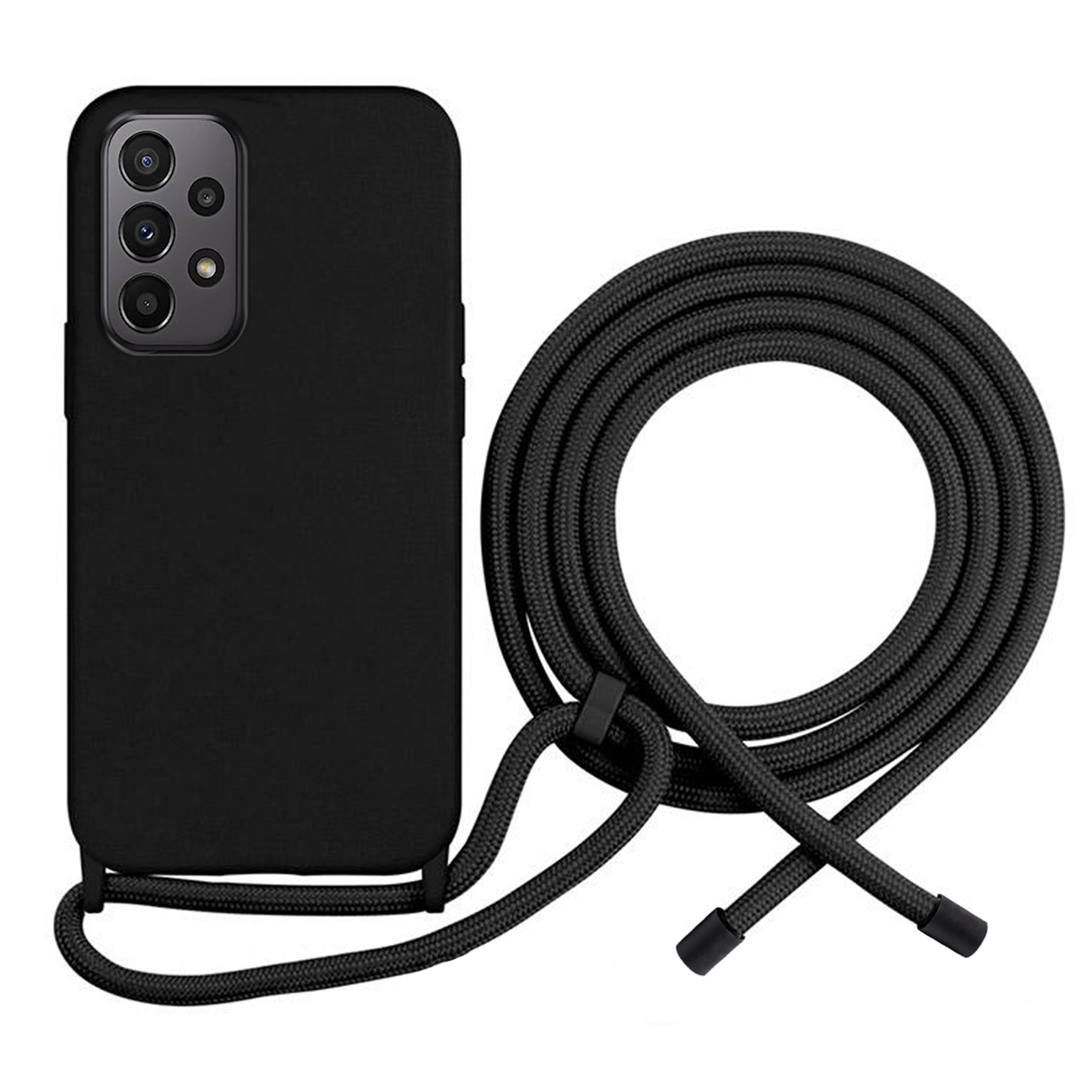Coque Cordon réglable 160cm silicone liquide compatible Galaxy A23 5G - Noir
