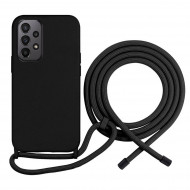 Coque Cordon réglable 160cm silicone liquide compatible Galaxy A14/5G - Noir