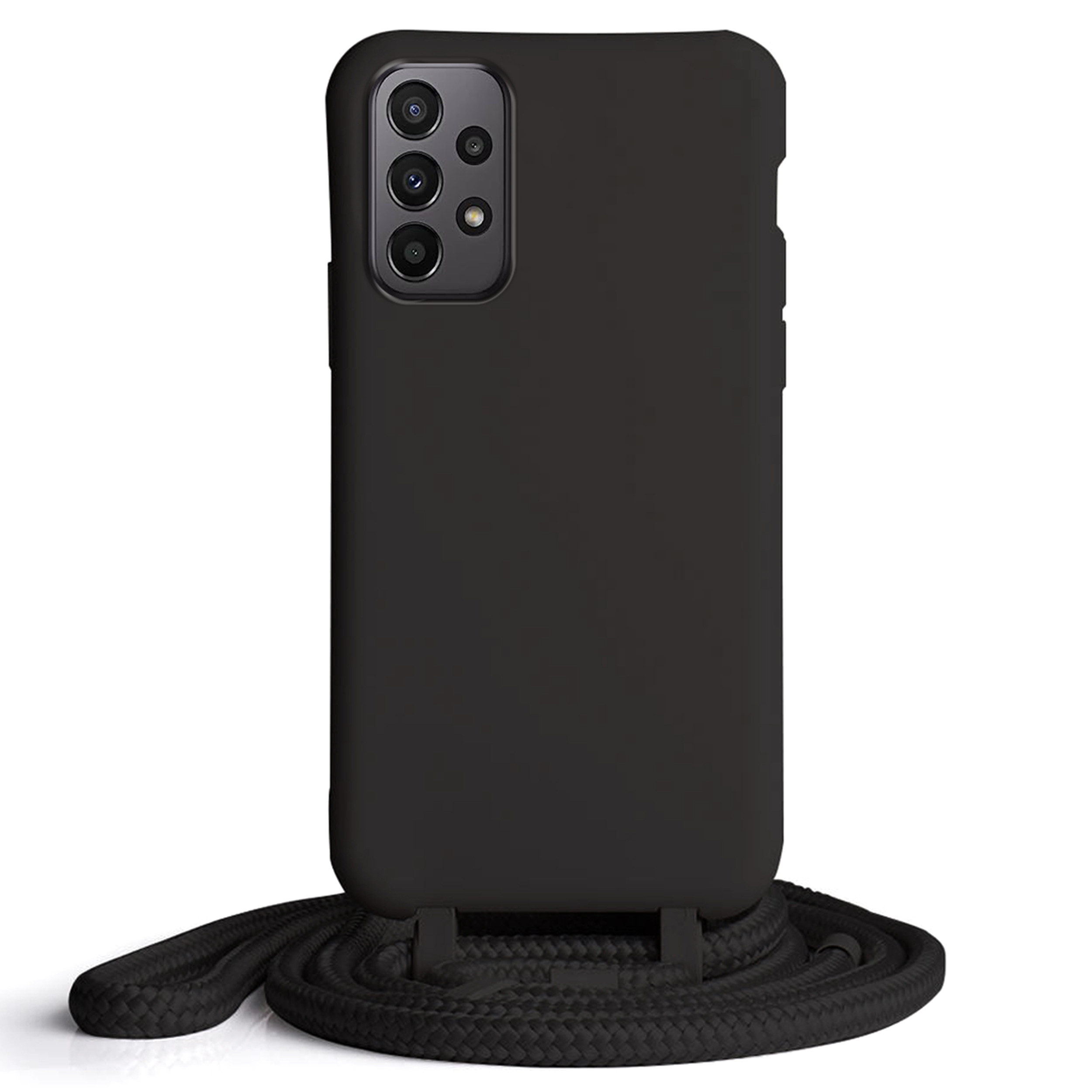 Coque Cordon réglable 160cm silicone liquide compatible Galaxy A23 5G - Noir