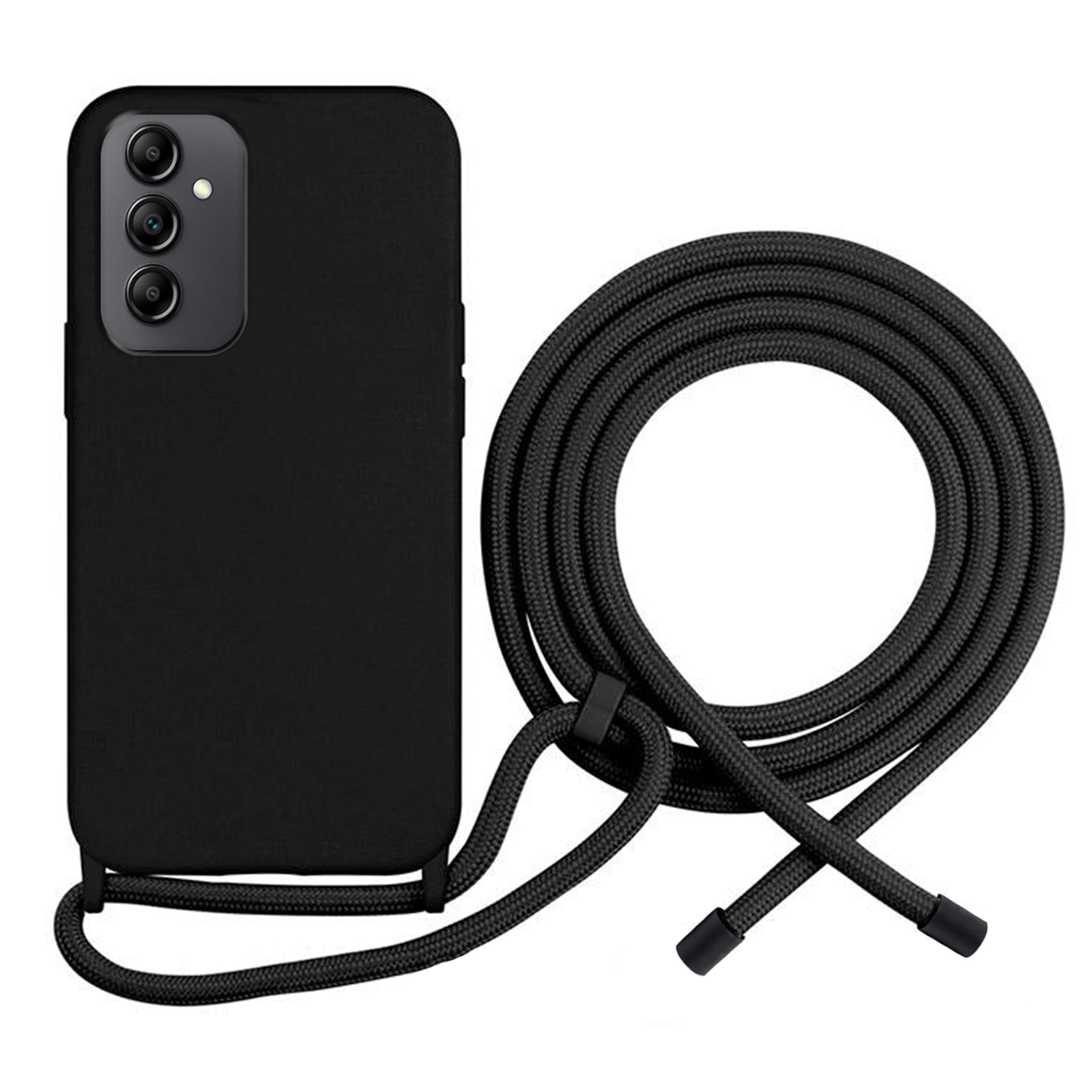 Coque Cordon réglable 160cm silicone liquide compatible Galaxy A14/5G - Noir