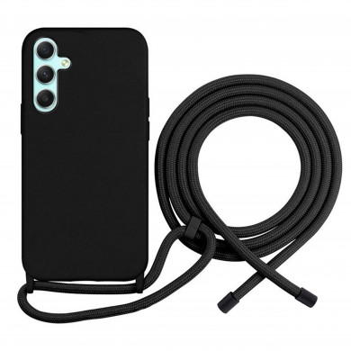 Coque Cordon réglable 160cm silicone liquide compatible Galaxy A34 5G - Noir