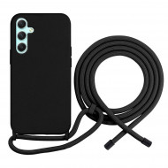 Coque Cordon réglable 160cm silicone liquide compatible Galaxy A14/5G - Noir