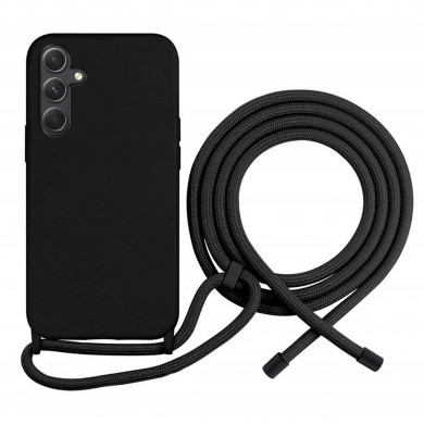 Coque Cordon réglable 160cm silicone liquide compatible Galaxy A54 5G - Noir