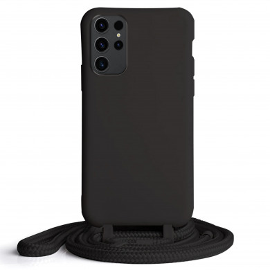 Coque Cordon réglable 160cm silicone liquide compatible Galaxy S23 - Noir
