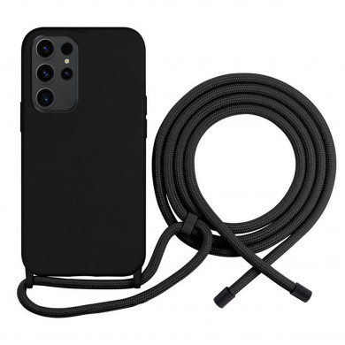 Coque Cordon réglable 160cm silicone liquide compatible Galaxy S23 ULTRA - Noir