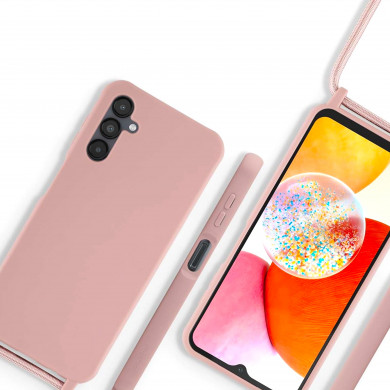 Coque Cordon réglable 160cm silicone liquide compatible Galaxy A04S - Rose