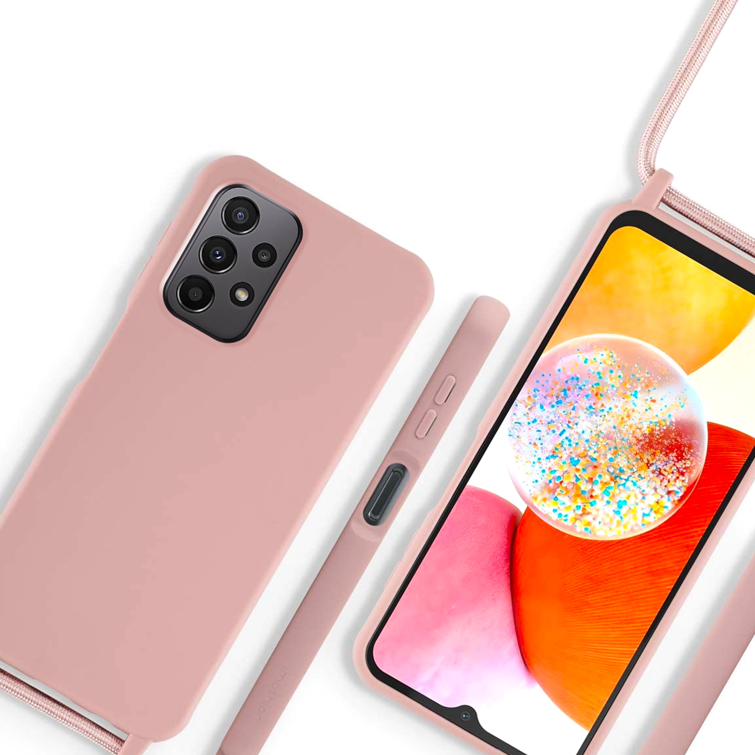 Coque Cordon réglable 160cm silicone liquide compatible Galaxy A23 5G - Rose