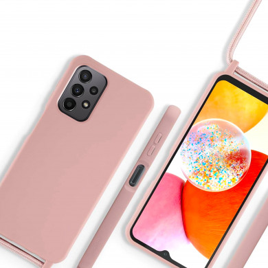 Coque Cordon réglable 160cm silicone liquide compatible Galaxy A23 5G - Rose