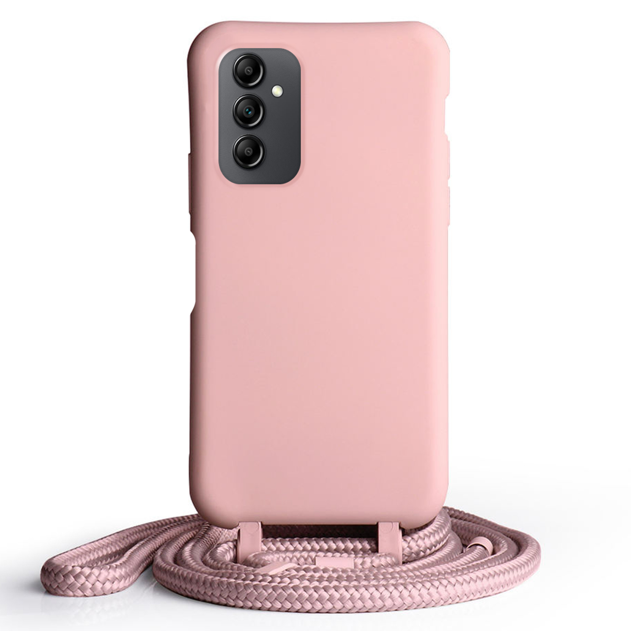 Coque Cordon réglable 160cm silicone liquide compatible Galaxy A14/5G - Rose